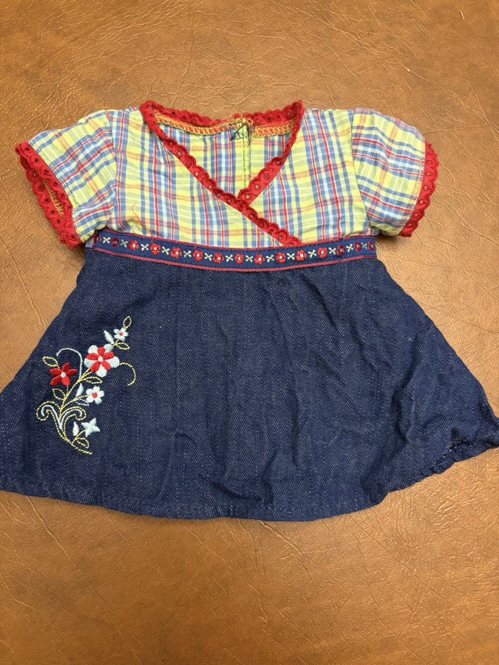 American Girl Doll Bitty Baby Twins Denim Plaid Floral Embroidered Meet Dress